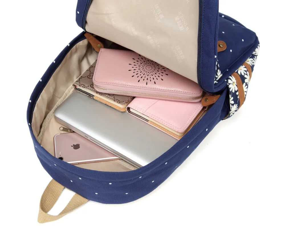 WISHOT KPOP Черный розовый рюкзак с цветами на плечо дорожная сумка для подростков девочек Женская холщовая школьная сумка в горошек