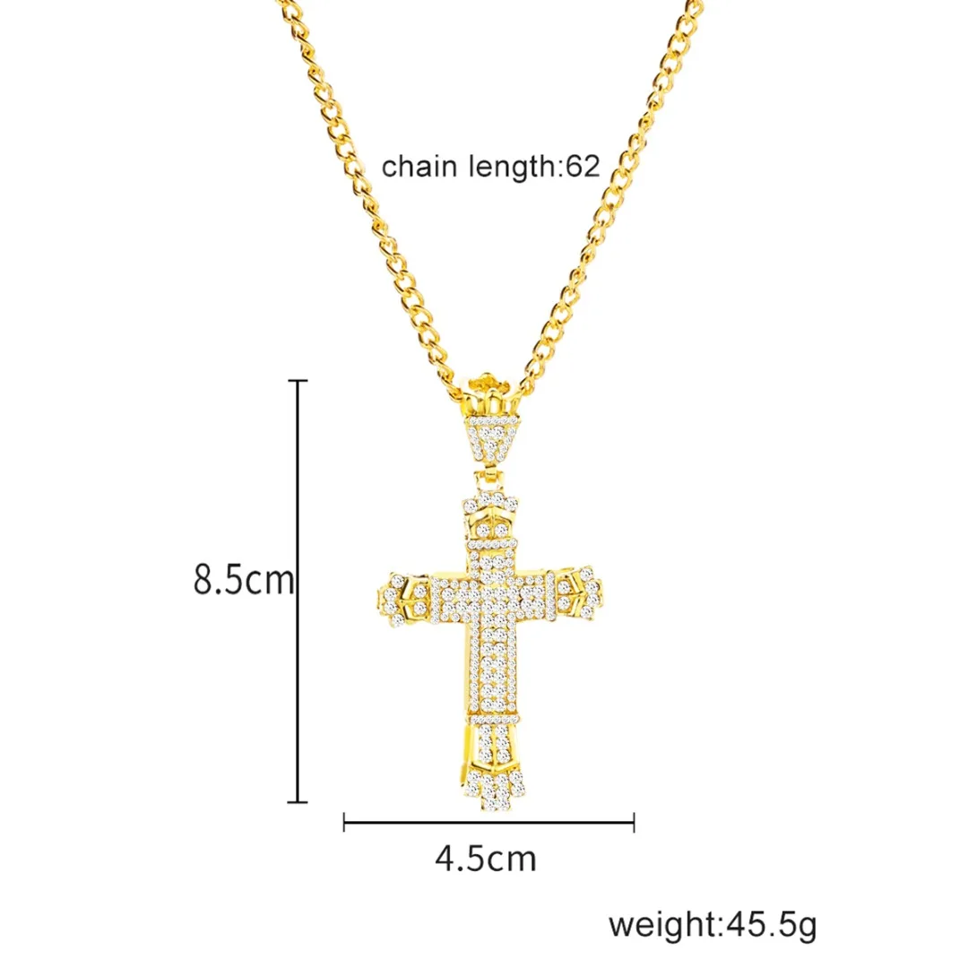 Iced Out Rhinestone Cross Pendant Necklace Gold Silver Alloy Crystal Crucifix Necklace Men Women Hip Hop Jewelry
