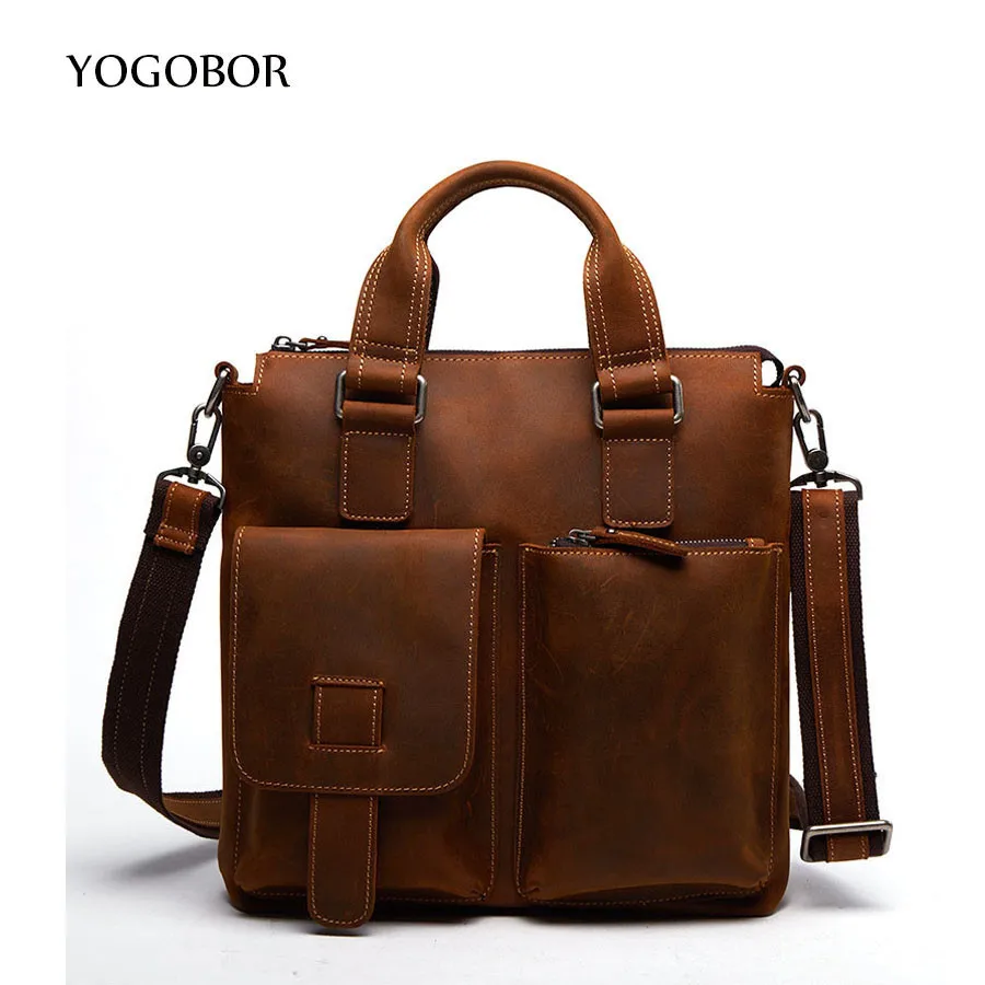 YOGOBOR Genuine Leather Bag Fashion Handbags Cowhide Men Crossbody Bags Men's Travel Bag Tote Laptop Briefcases Men Bags