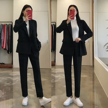 Pants suits elegant woman spring and autumn black solid color fashion office ladies business professional OL two-piece suit black solid color swimwears two piece outfits