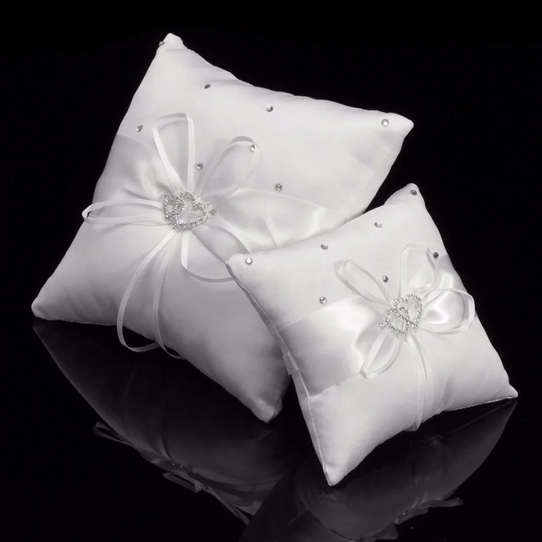 1pc 10/15/20 CM White Romantic Satin Heart Wedding Party Pocket Ring Bearer Pillow Cushion Gift