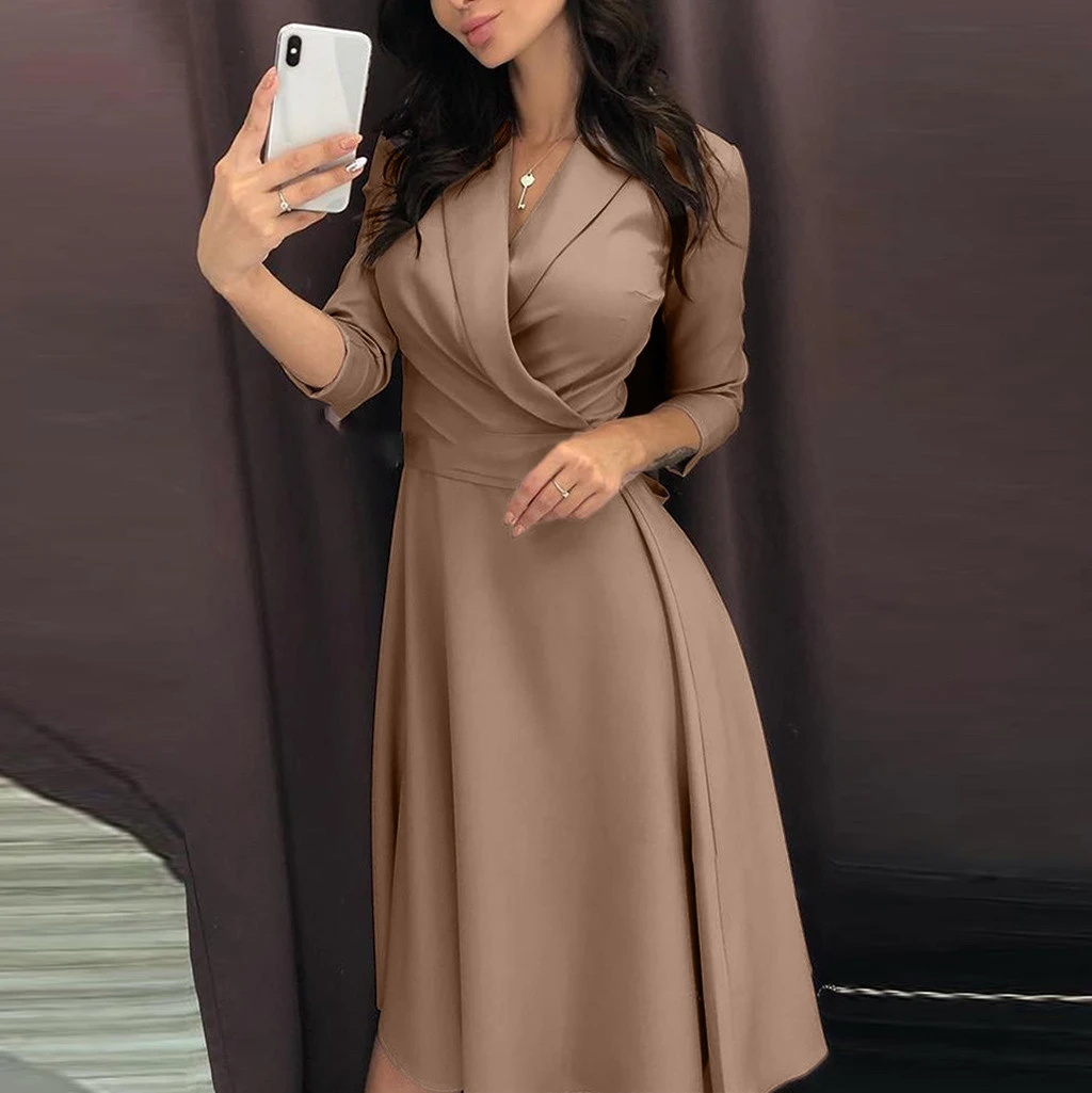 v neck office dress