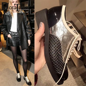 

DORATASIA New Brand Luxury Brogue Shoes Ladies Quality Genuine Leather Flats Summer 2019 Breathable Hollow Casual Shoes Woman