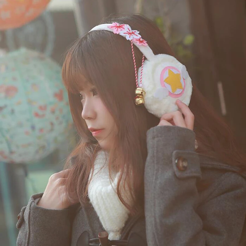 

2Colors Cardcaptor Sakura Earmuff Plush Black White Card Captor Sakura Winter Warm Soft Ear Warmer Earmuff Styling Accessory
