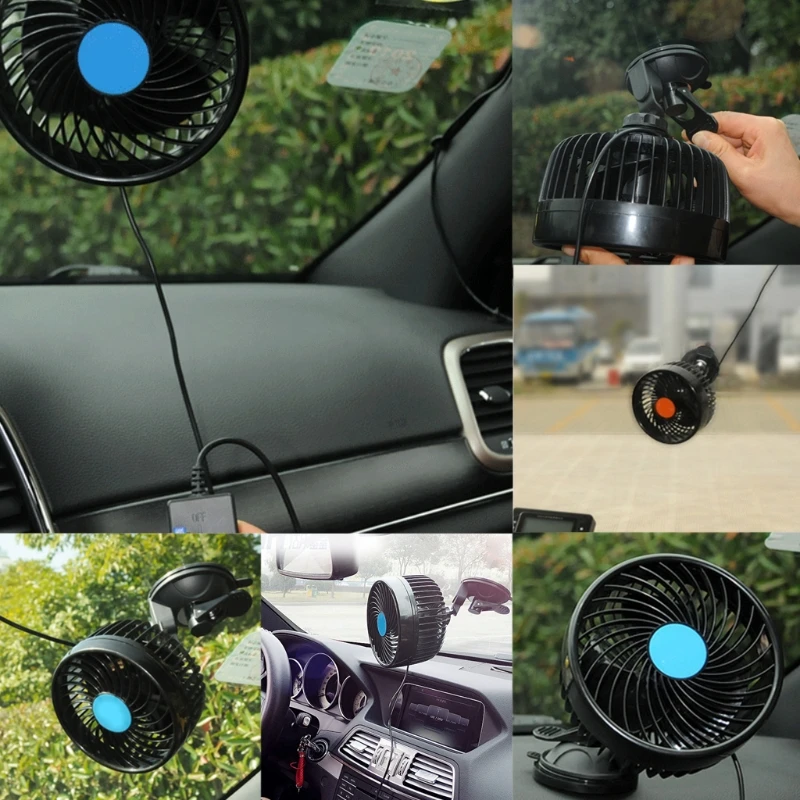 

Electric Car Fan 12V/24V Strong Wind Low Noise Summer Adjustable Car Fan with Sucker Air Cooling Fan Accessories