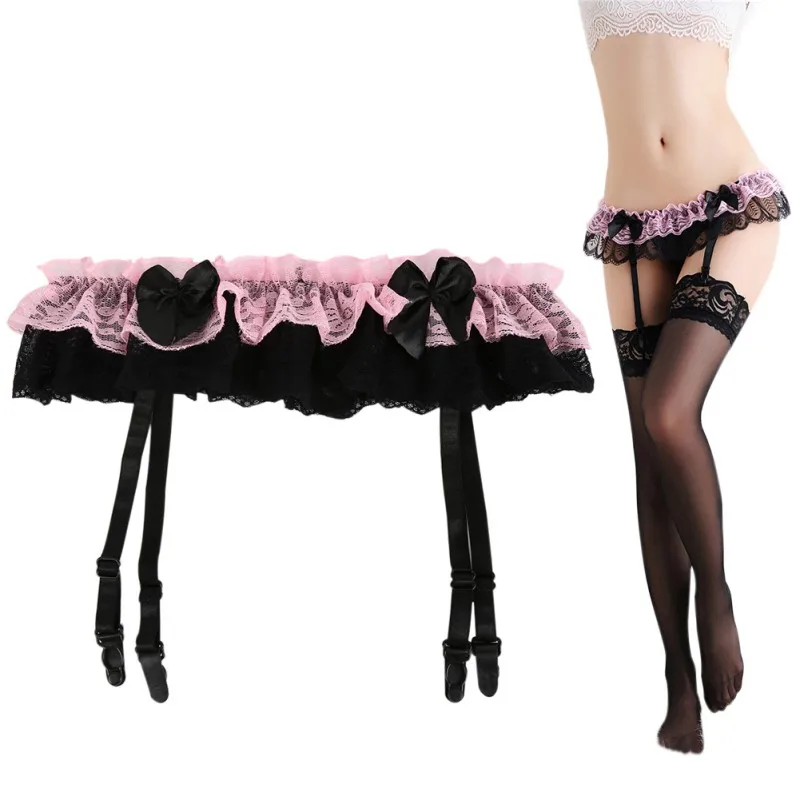 Sexy Lace Dual Layer Garter Women Thongs Stocking Lingeries Suspender G-String Hold Stocking Garter Belts