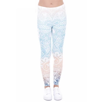 

Religious Mamdala Blue Print Women Leggings Fitness Breathable Perspiration Quick Drying Leggins High Elasticity Trouser Pants
