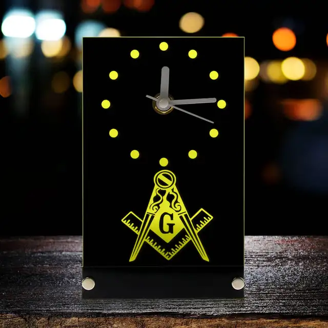 Masonic Mason Freemason Electronic Table Clock Masonic Signs Square & Compass Freemason Logo Desk Clock Watch With LED Backlight 3