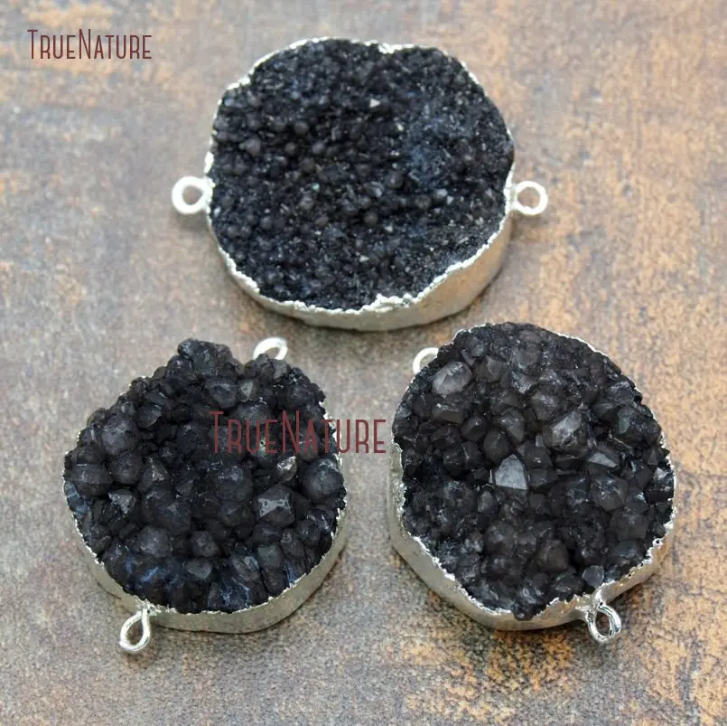 20180316-PC11222- Druzy Crystal  Double Bail Pendant Silver Finish Semi-round Connector_3