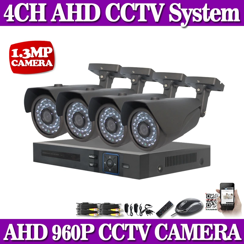 video surveillance System 4CH AHD 960P 720P DVR Kit HD IR weatherproof 1 3MP 2500TVL security