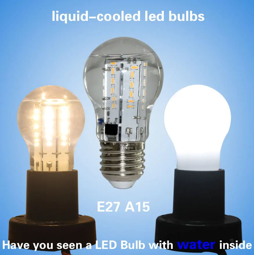 NEW High Quality No Flickering E27 Liquid cooled LED Light Bulbs A15 6W