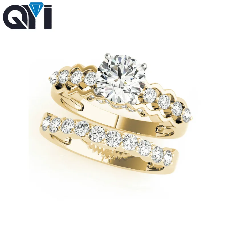 

QYI 925 sterling silver Wedding Bands Ring 1.0 ct Round Cut Unique Design Engagement Ring Sets For Women Simulated Sona Jewelry