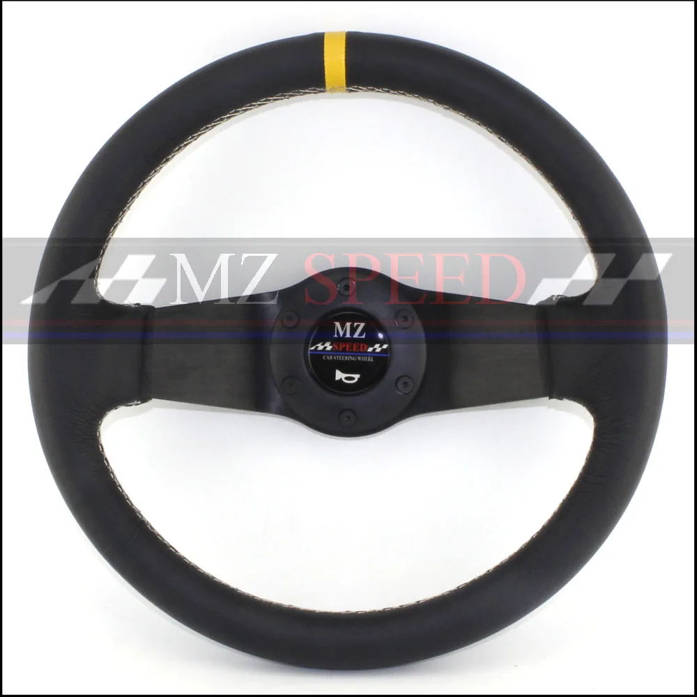 

Car accessories 13inch 320mm style Steering Wheel Genuine Leather black White line Steering Wheel