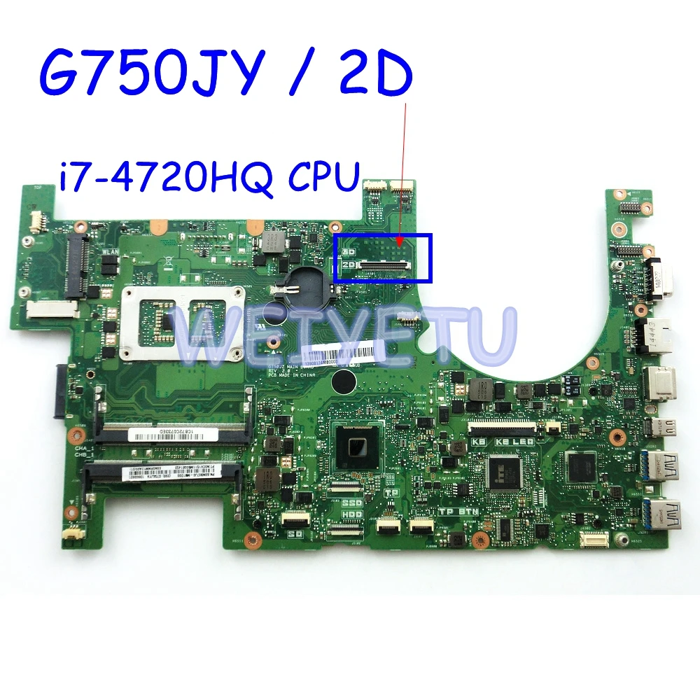 G750JY с i7-4720HQ Процессор 2D ЖК-дисплей Разъем материнская плата для ноутбука ASUS G750J G750
