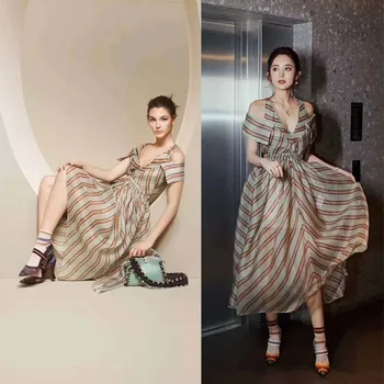 

100% Silk dresses for women fashion striped clothes office dress high quality vestiti donna sexy boho vestiso festa harajuku