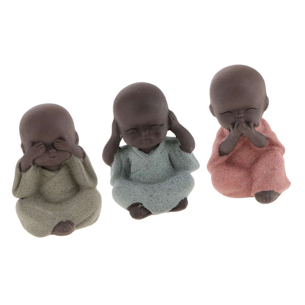 3pcs Traditional Ceramics Monk Ornament Tea Pet Kung Fu Tea Decorative Figurines
