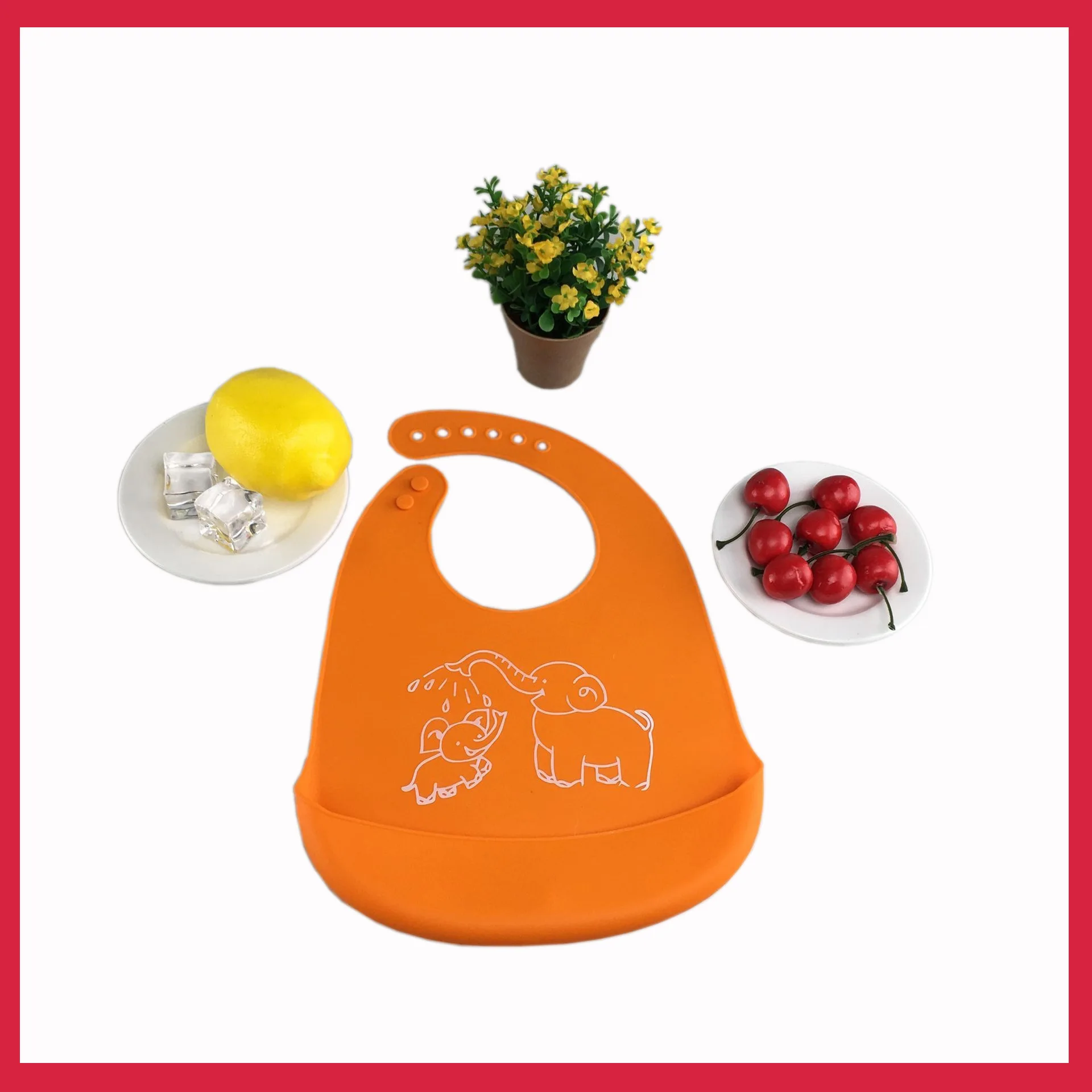 

Rubber Bib Baby Elephant Pattern Baby Saliva Towel Bib Anti-dirty Easy To Clean Baby Silicone Rice Pocket Bib