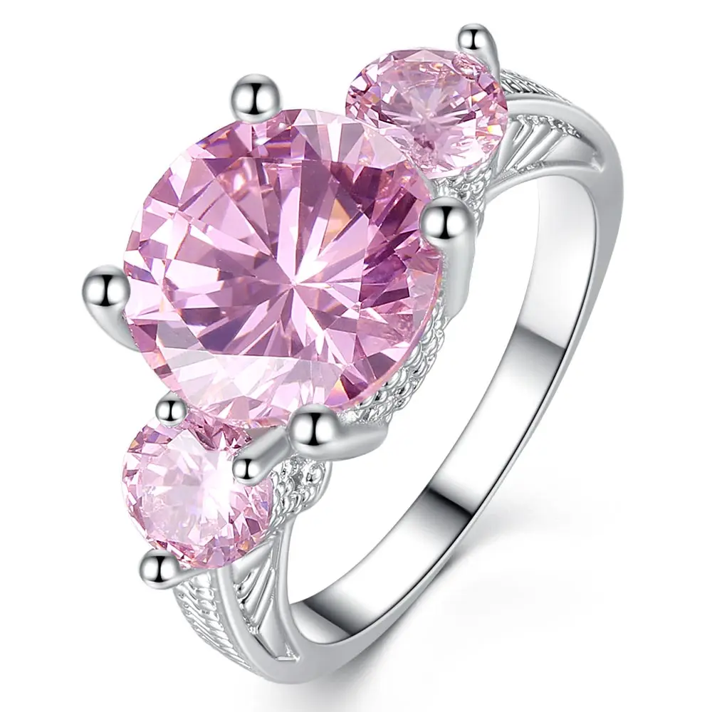 Beiver Новая мода 3 камни обручальные кольца для женщин AAA кубический цирконий ювелирные изделия женские аксессуары - Цвет основного камня: Pink