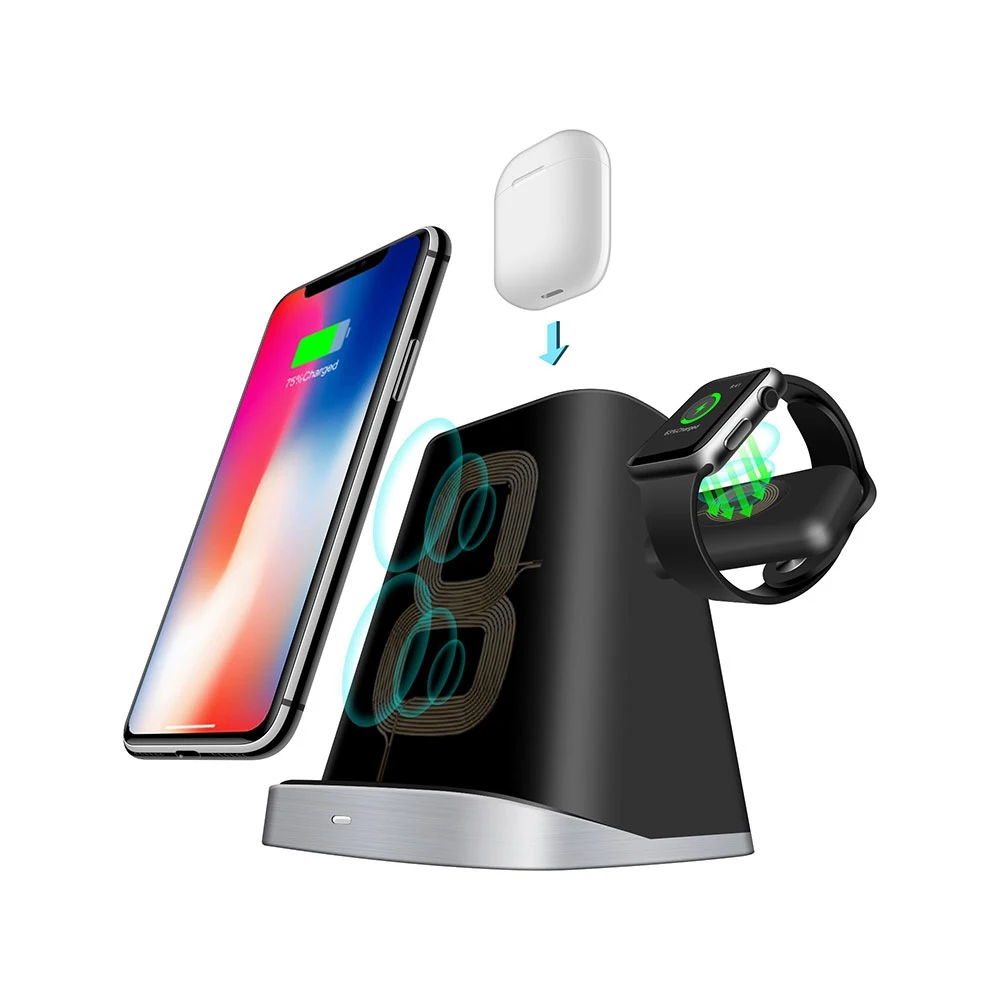 

Multi-function Wireless Charger Mobile Phone Wireless Charger 3 In 1 Quick Charger Black Color For Apple Electronic Accessories