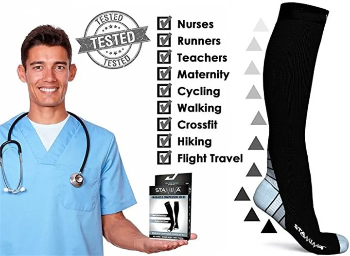2 Compression Socks For Men & Women (20-30 mmhg) Best Stockings Running Fit Breathable Long Socks For Male Travel Boost Stamina