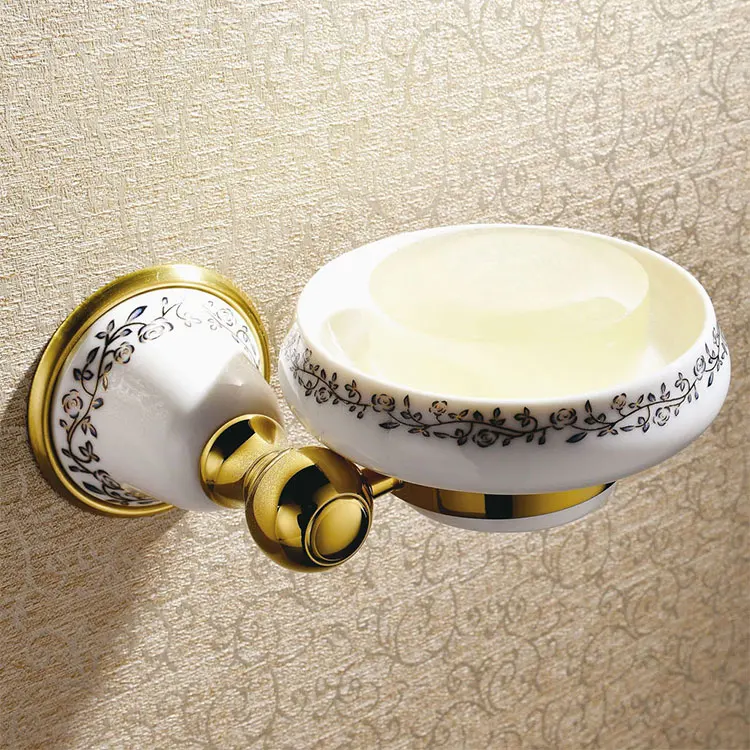 Высокое качество однотонные золотистые латунь моющее средство Ванная комната Золотой мыльница Золотой стиль Ванная комната аксессуары
