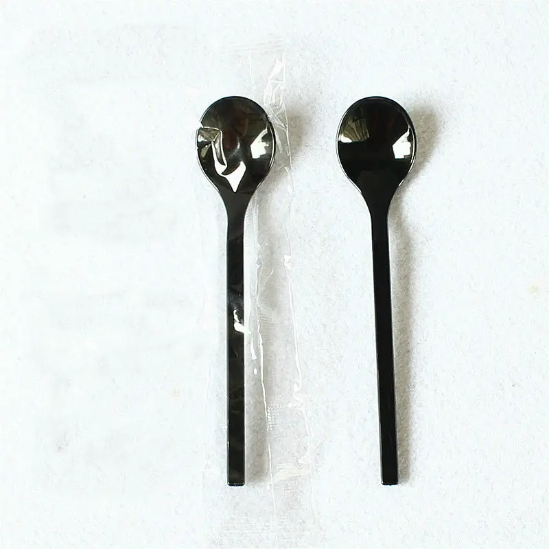 Black Disposable Plastic Ice Cream Stacks Pudding Spoon Round Scoops