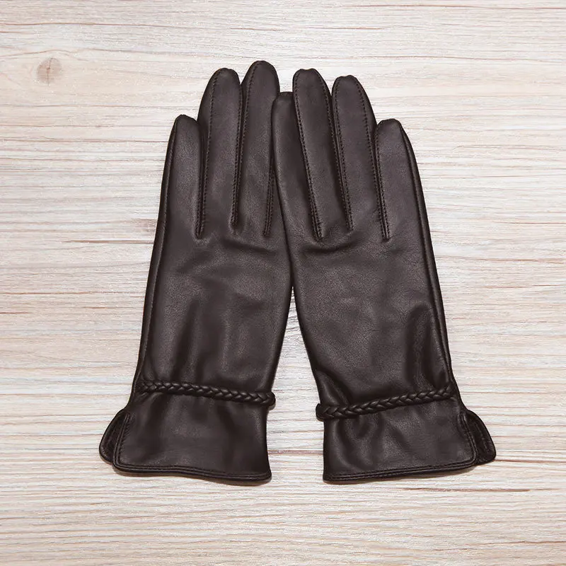 Новинка, женские перчатки из овчины, натуральная кожа, плюс бархат, утолщенные зимние теплые кожаные перчатки для вождения, женские перчатки из овчины, XC234L - Цвет: dark coffee