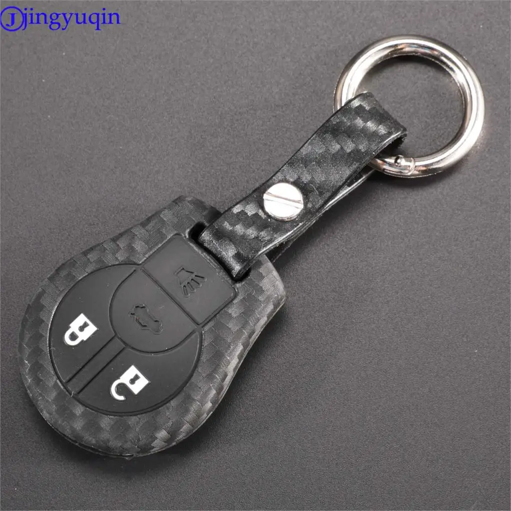 

jingyuqin 2/3/4 Buttons Carbon Fiber Patten Silicone Car Key Shell For Nissan Juke Micra Qashqai Car Key Holder Case Cover