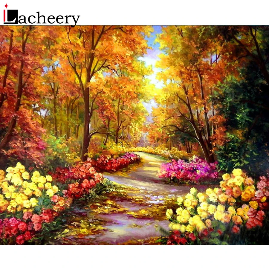 

DIY Frameless Oil Paintings by Numbers Canvas Painting Flowers Path Pictures for Living Room Wall Art Oil Drawing House Murals