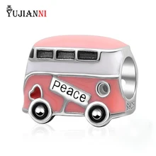 

Peace Bus Charm Bead with Pink Enamel Original 100% Authentic 925 Sterling Silver Beads fits Pandora Charms Bracelets