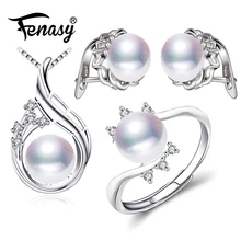 FENASY 925 стерлингового серебра серьги с камнями натуральный жемчуг ювелирные наборы ожерелья для женщин богемный набор Клипсы Серьги Кольца