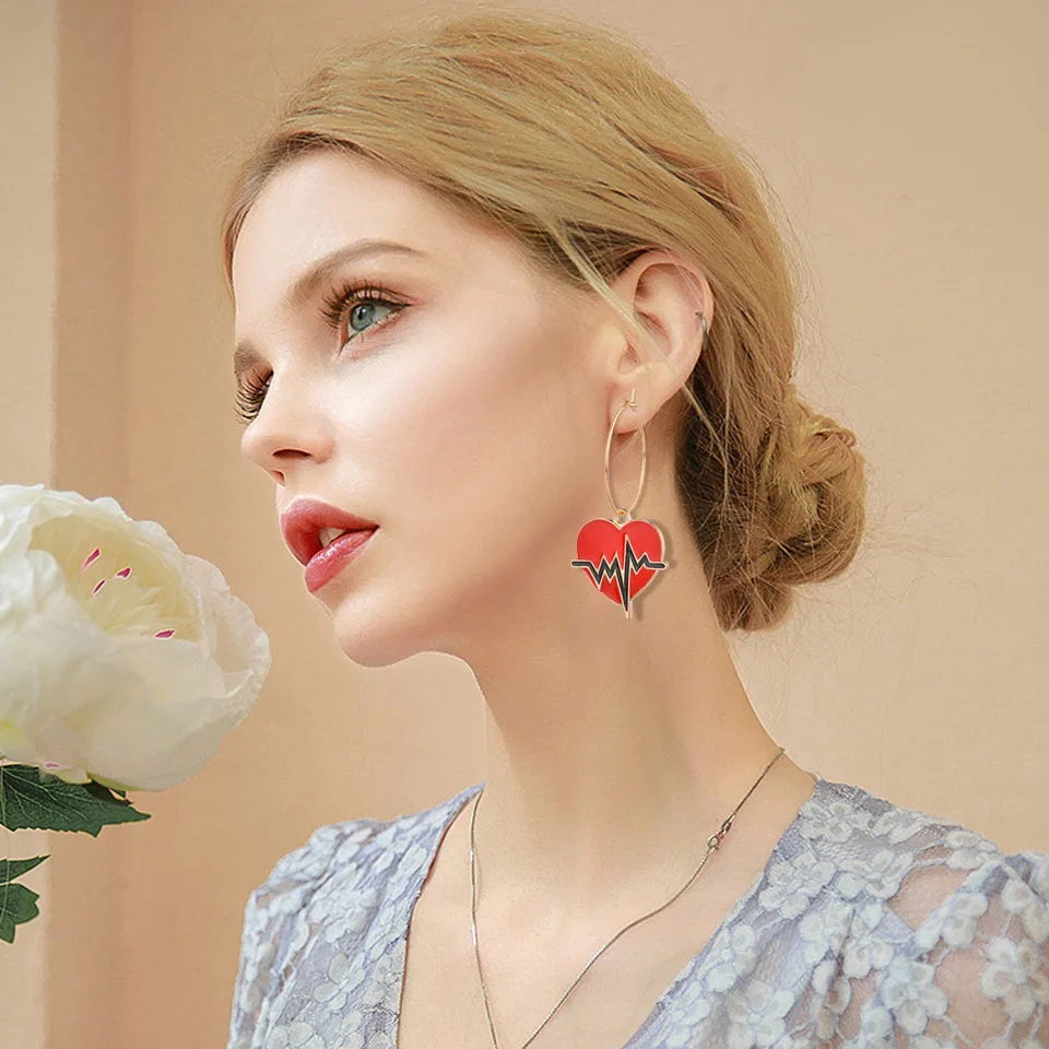 

Fashion red heart shape dangle Earrings for Women Heart Beat Earring Doctor Nurse Jewelry Gifts ECG drop Earrings brincos