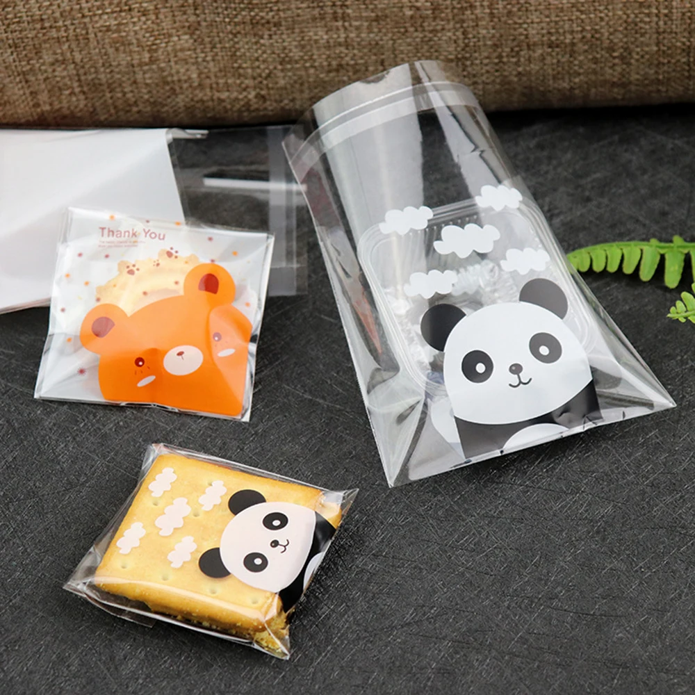 

100pcs New cartoon Panda Bags Transparent Cookie Candy Biscuit Packaging Self-adhesive Gift Bag DIY Baking Gift For Kids Friend