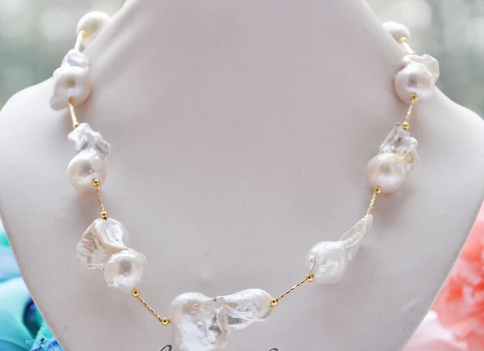 

FREE SHIPPING Miss charm Jew.566 HUGE WHITE BAROQUE KESHI PEARL NECKLACE Magnet clsp HOT HOT sell