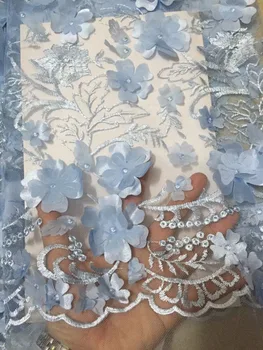 

african lace fabric 2019 high quality lace french mesh fabric sky blue 3d flowers nigerian swiss lace fabrics for dress