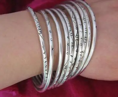 10pc Ethnic style Guizhou Miao folk jewelry Handmade seedling silver bracelet Single circle engraved one price | Украшения и