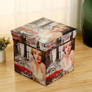 

18L Square Multi-use Non-woven Stool Retro Folding Storage Stool Kids Book Sundries Organizer Printed Storage Boxes Home Deco