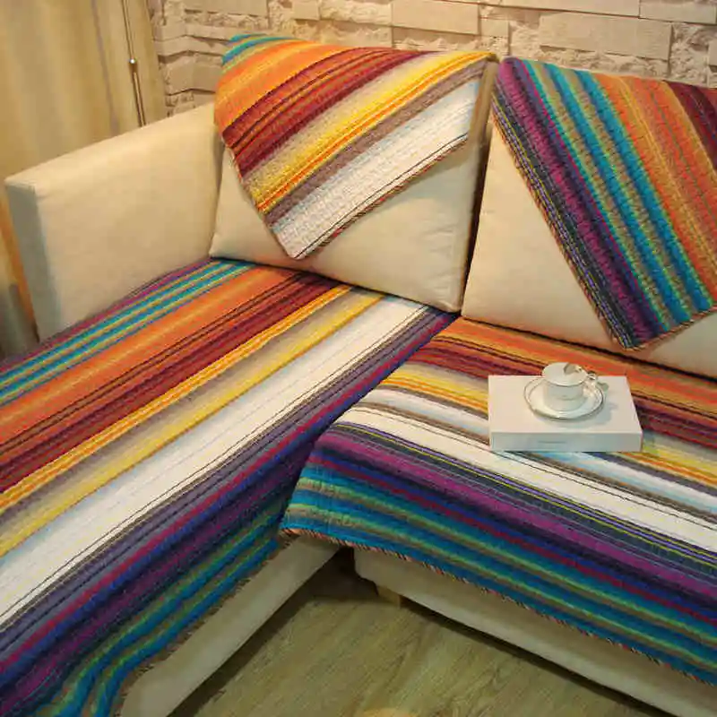 Retro colour stripe cotton non slip Vintage decoration sofa covers for