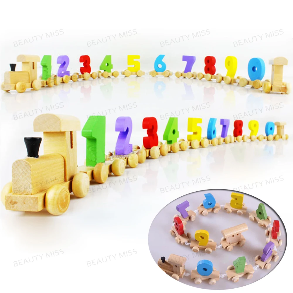 Children Toddlers Digital Small Wooden Train 0 9 Number Figures Railway Model Wood Kids Educational font