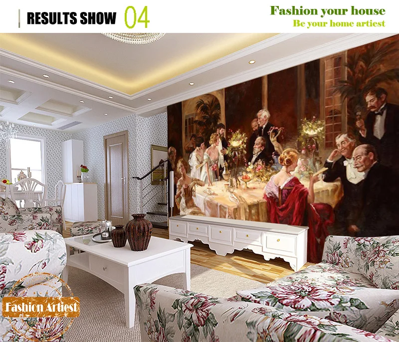 Custom Vintage Olgemalde Tapeten Mural Europa Mittelalterlichen Koniglichen Dinner Party Paris Salon Tv Sofa Schlafzimmer Wohnzimmer Cafe Bar Painting Wallpaper Oil Painting Wallpaperwallpaper Mural Aliexpress