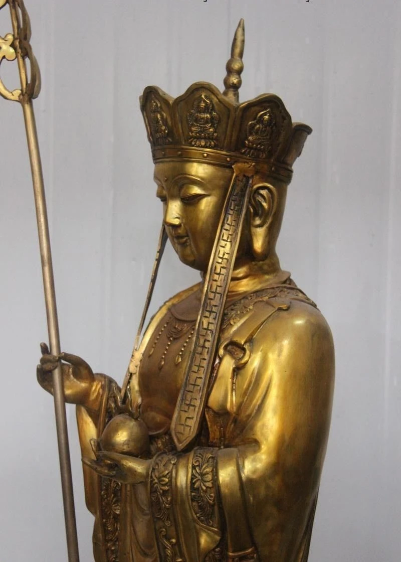 Тибетская статуя медный Бронзовый Gild Jizo Ksitigarbha Bodhisattva Hades статуя Будды