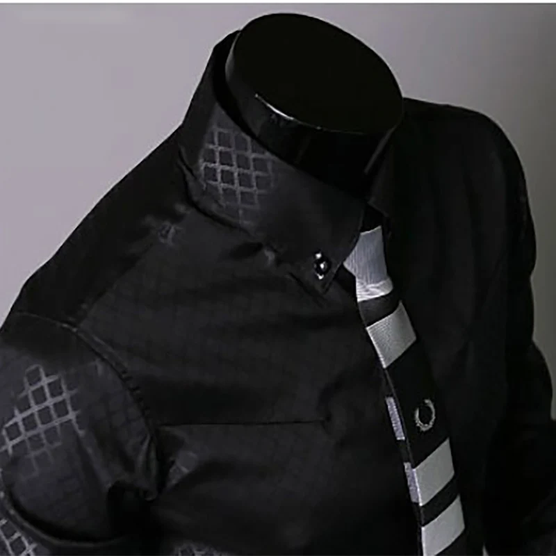 

Brand 2019 Fashion Male Shirts Plaid Slim Fit Male Shirt Solid Long-sleeves Tops Chemise Red Men's Dress Shirt High Quality Y1