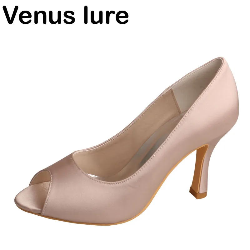 

Wholesale Women Dress Shoes Nude Satin High Heel Prom Court Bridesmaid Pumps