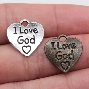 

WYSIWYG 15pcs 17x17mm Antique Silver Color Antique Bronze I Love God Pendants I Love God Charm Pendants I Love God Heart Pendant