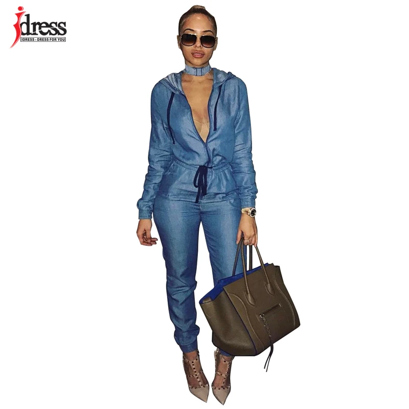 Hambelela 2018 Latex Casual Jeans Deep V Neck Long Sleeve Women Denim Jumpsuit Zippers Pockets Autumn Ladies Overall Jumpsuit (12)