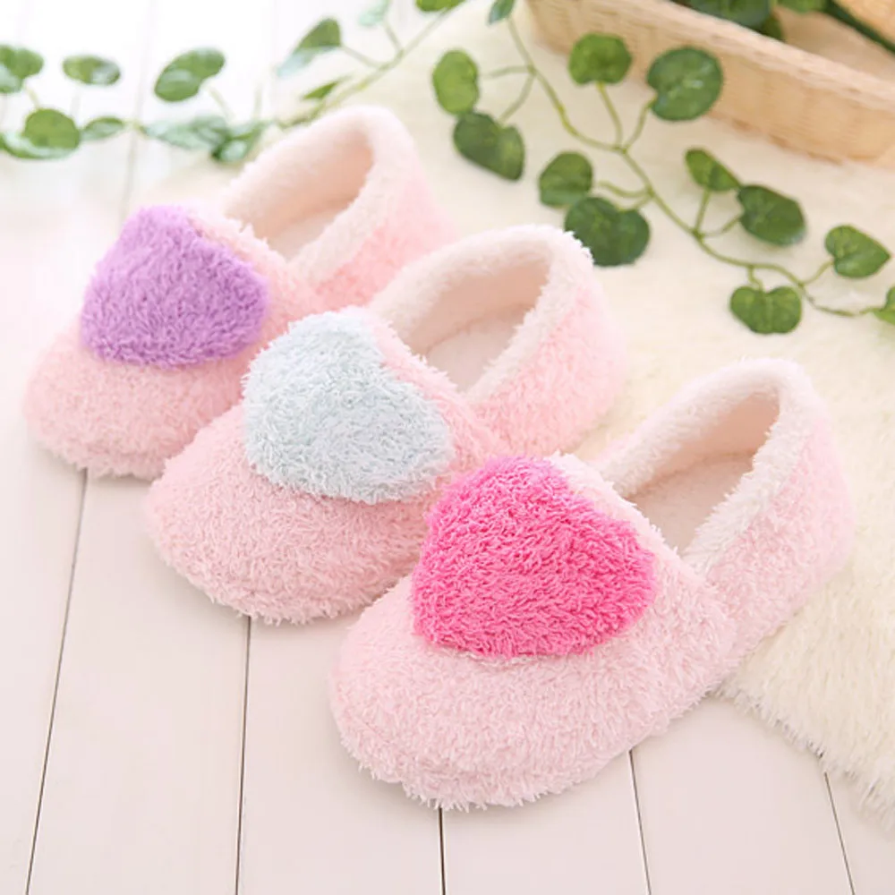 

Heart-Shaped Bacon's home winter Flat with Cotton-Padded slippers Flock Solid Winter Slippers Indoor Ladies Soft Slippers #W