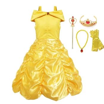 

VOGUEON Girls Princess Belle Dress up Clothes Sleeveless Beauty and The Beast Party Cosplay Costume Children Birthday Ball Gown