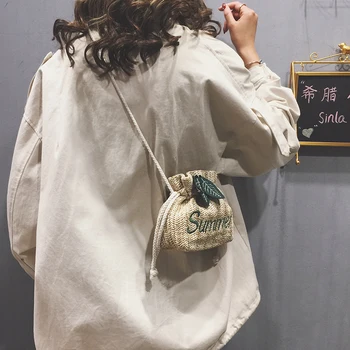 

Straw bucket small bag handbag new popular summer small fresh woven shoulder bag summer Messenger bag