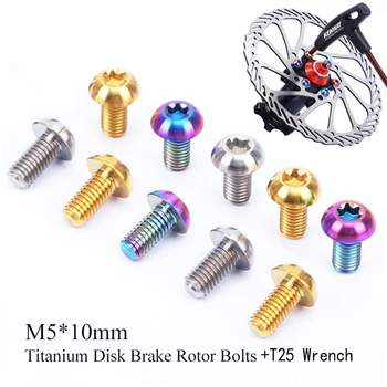 

12pcs M5*10mm Bike Risk Disk Brake Rotor Bolts Mountain Titanium T25 Plum Disc Brake Screws With Repair Tool Wrench