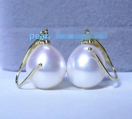 

Free shipping AAA natural 12.5X11.5MM south sea white pearl earrings 14/20